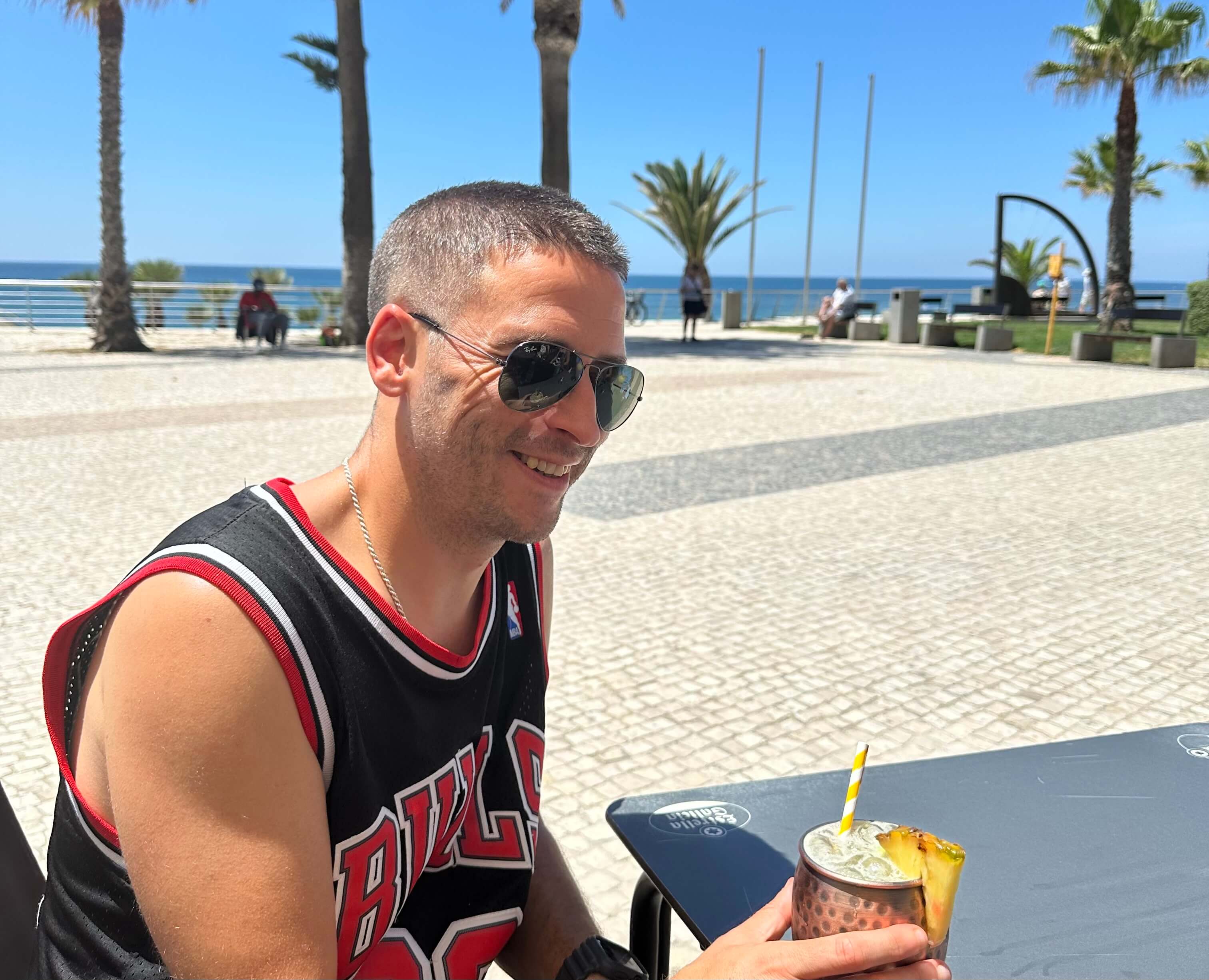 Jordon enjoying a cocktail